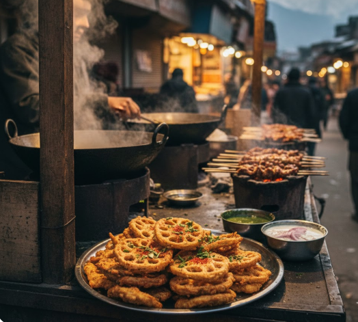 Kashmiri street food Nadru Monje and Tujj